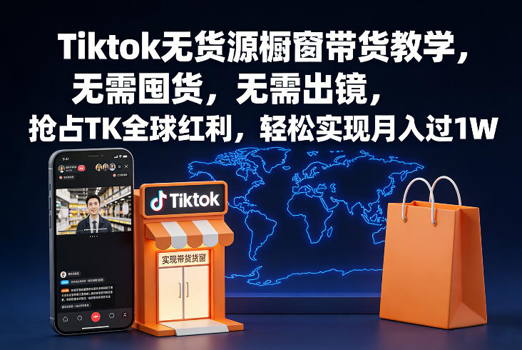 Tiktok无货源橱窗带货教学，无需囤货，无需出镜，抢占TK全球红利，轻松实现月入过1W
