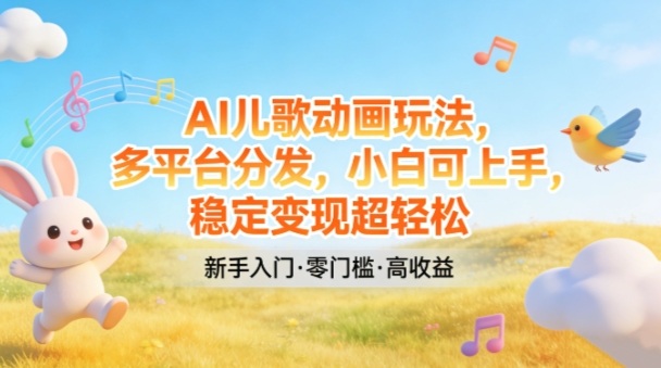 AI儿歌动画玩法，多平台分发，小白可上手，稳定变现超轻松