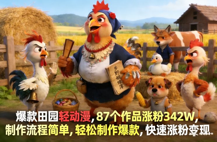 爆款田园轻动漫,87个作品涨粉342W,制作流程简单,轻松制作爆款,快速涨粉变现