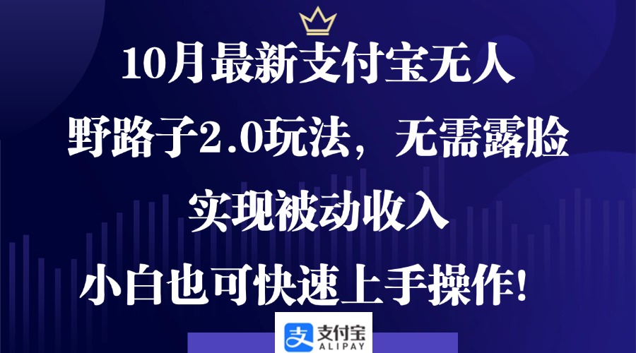 10月最新支付宝无人野路子2.0玩法，无需露脸，实现被动收入，小白也可...