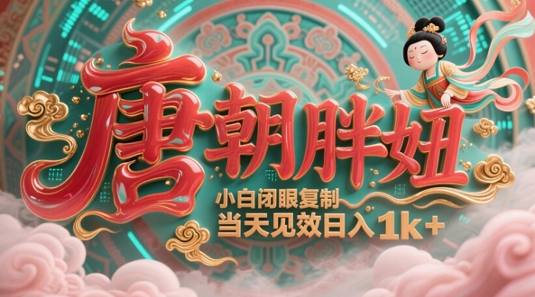 用AI克隆“唐朝胖妞”日更3条，平台疯狂推流，小白闭眼复制，当天见效，日入1k+