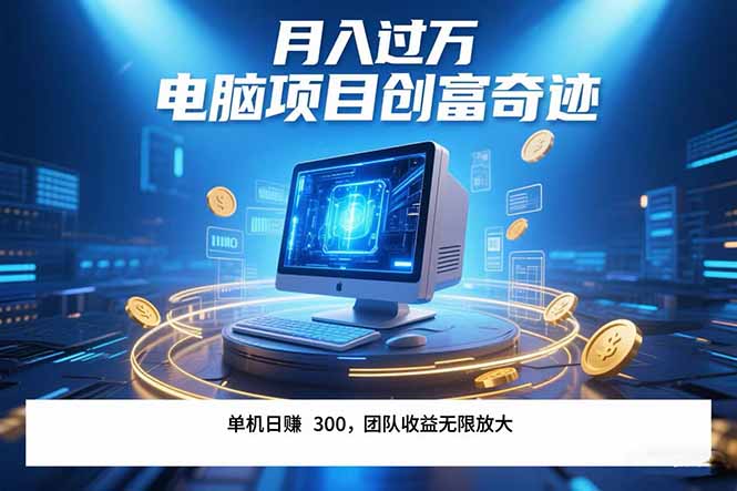 电脑项目单机每天收益300+  带有团队管道收益 可无限放大 月入过万...