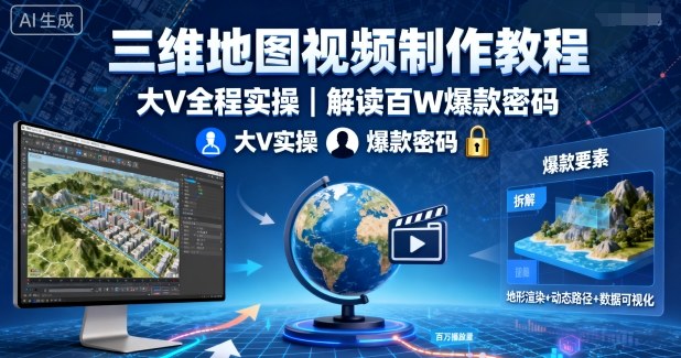 三维地图视频制作教程，大V全程实操，解读百W爆款密码