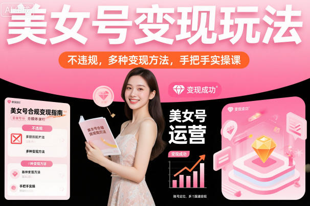 美女号变现玩法，不违规，多种变现方法，手把手实操课