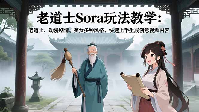 老道士Sora玩法教学：老道士、动漫剧情、美女多种风格，快速上手生成创意视频内容