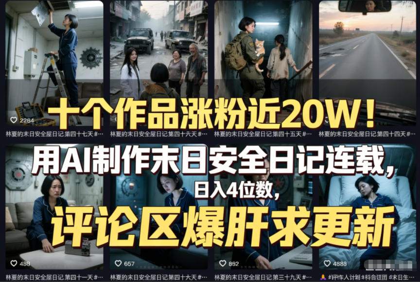 十个作品涨粉近20W！用AI制作末日安全日记连载，日入4位数，评论区爆肝求更新(附详细步骤)
