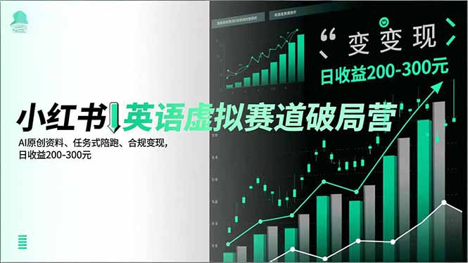 小红书英语虚拟赛道破局营，AI原创资料、任务式陪跑、合规变现，日收益200-300元