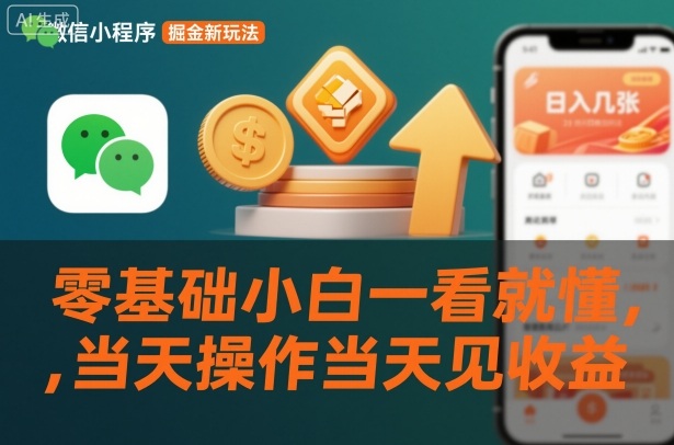 微信小程序掘金新玩法，日入几张，零基础小白一看就懂，当天操作当天见收益【揭秘】