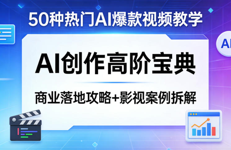 50种热门AI爆款视频教学，AI创作高阶宝典，商业落地攻略+影视案例拆解