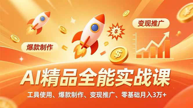 AI 精品全能实战课，工具使用、爆款制作、变现推广，零基础月入3万+