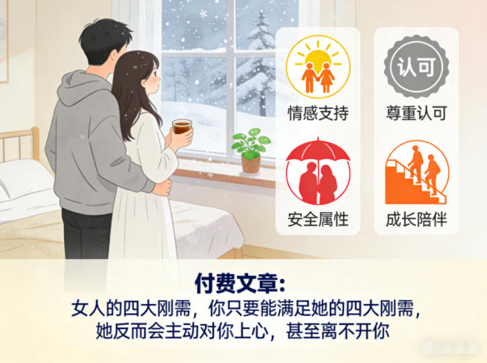 付费文章：女人的四大刚需，你只要能满足她的四大刚需，她反而会主动对你上心，甚至离不开你