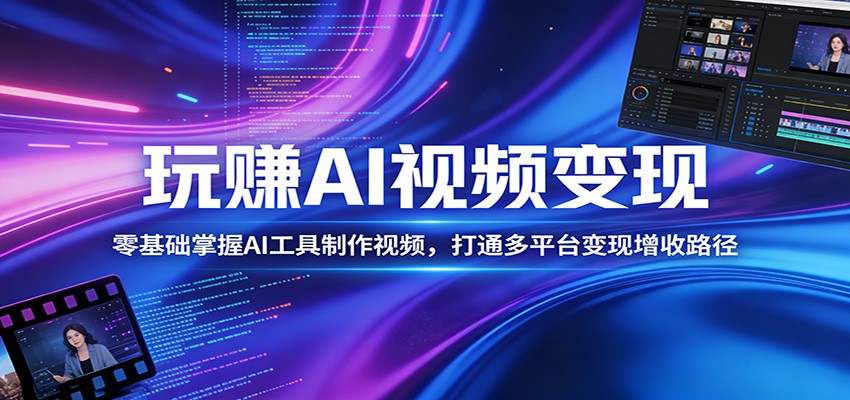 玩赚AI视频变现，零基础掌握AI具制作视频，打通多平台变现增收路径