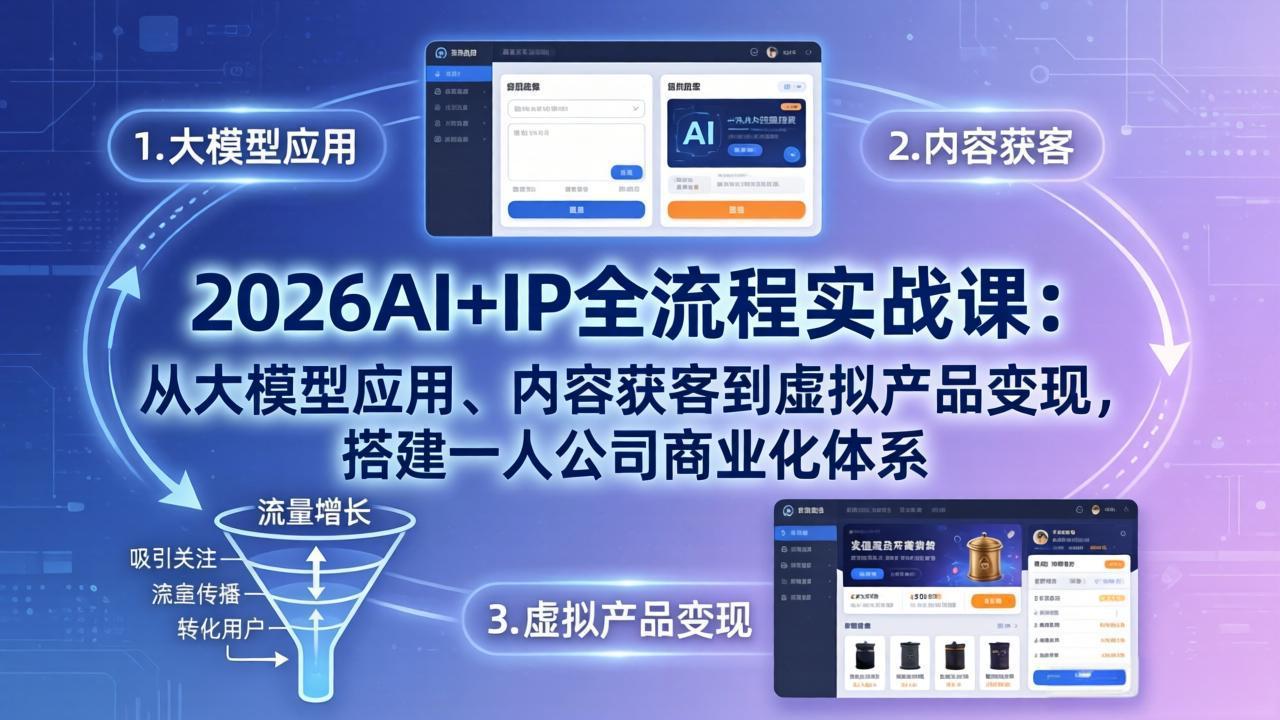 2026AI+IP全流程实战课：从大模型应用、内容获客到虚拟产品变现，搭建一人公司商业化体系