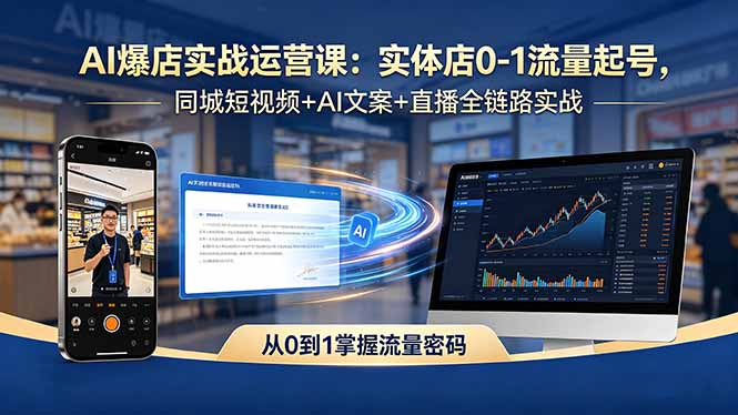 AI爆店实战运营课:实体店0-1流量起号,同城短视频+AI文案+直播全链路实战