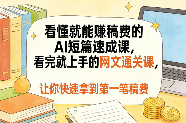 看懂就能賺稿费的AI短篇速成课，看完就上手的网文通关课，让你快速拿到第一笔稿费(更新5月)