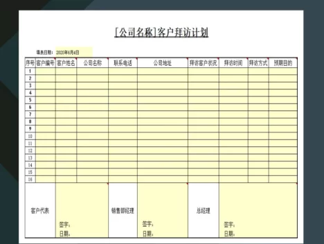 公司客户拜访计划表Excel模板