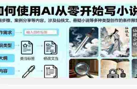 如何使用AI从零开始写小说，涵盖详细步骤、案例分享等内容，涉及仙侠文、悬疑小说等多种类型创作的条件限制、工作流程、输出格
