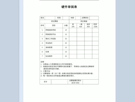 个人求职者硬件条件审阅表Word模板