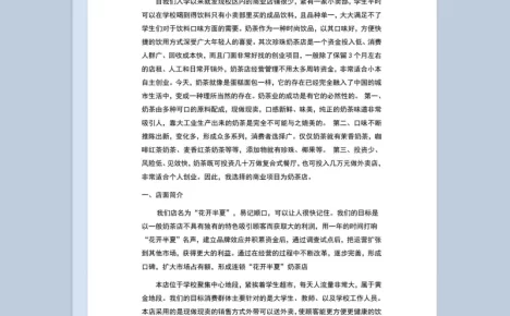 大学生奶茶店创业计划书项目分析Word模板
