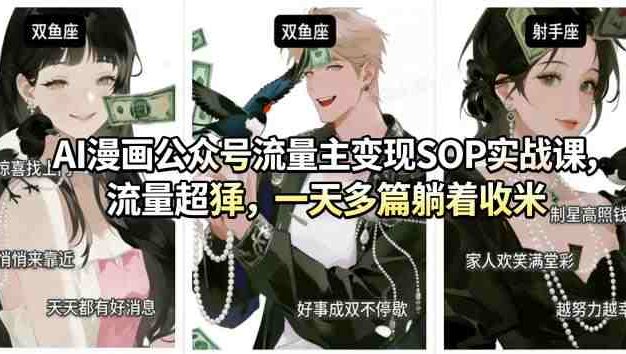 AI漫画公众号流量主变现SOP实战课，流量猛，制作简单，号称一天多篇可以躺着收米