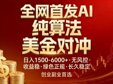 全网首发项目!AI美金算法对冲,日入2000-6000+,稳定长效0风险,彻底告别996,创业、副业逆…
