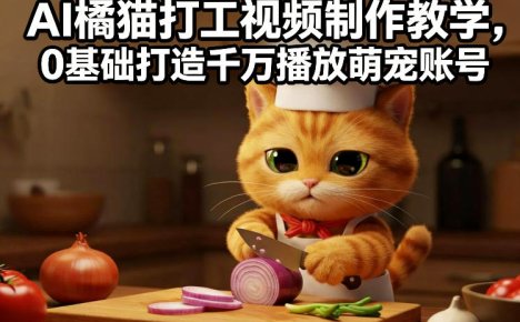AI橘猫打工视频制作教学，流量狂飙，0基础打造千万播放萌宠账号