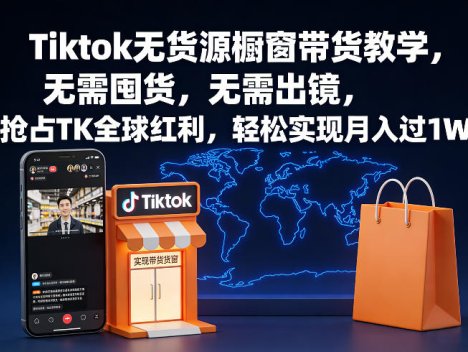Tiktok无货源橱窗带货教学，无需囤货，无需出镜，抢占TK全球红利，轻松实现月入过1W