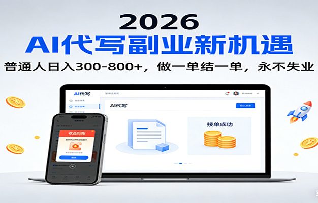 2026 副业首选！AI 代写日入 300-800，普通人0门槛，做一单结一单！