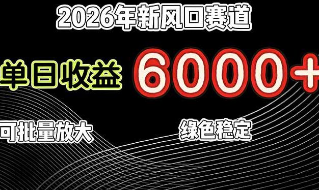 2026年新风口赛道，当日6000+以上，可批量放大，月收入20万+，长期绿色稳定的项目