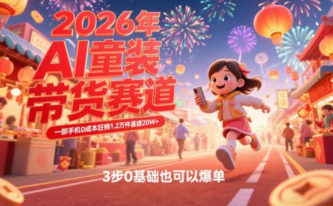 AI童装新春带货赛道，一部手机0成本狂销1.2万件喜提20W+，3步0基础也可以爆单
