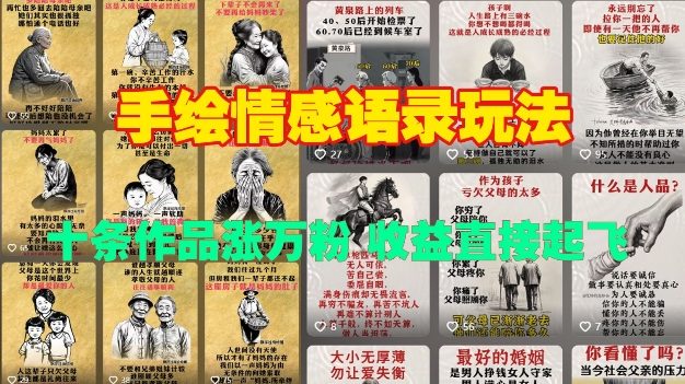 手绘情感语录玩法，十条作品涨万粉，收益直接起飞