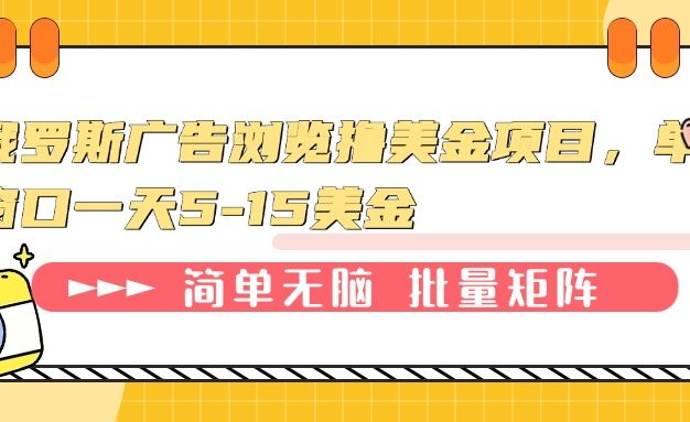 俄罗斯广告浏览撸美金项目，单窗口一天5-15美金