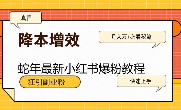 蛇年最新小红书爆粉教程，狂引副业粉，月入万+必看