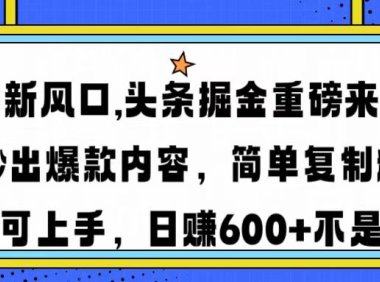 财富新风口,头条掘金重磅来袭AI秒出爆款内容简单复制粘贴即可上手，日…
