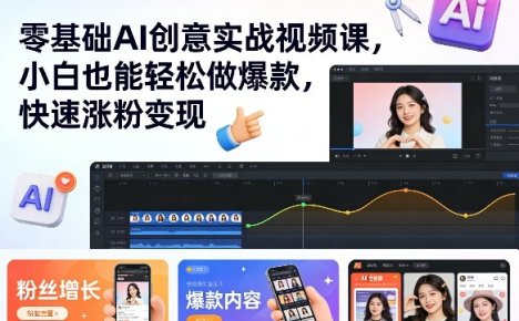 零基础AI创意实战视频课，小白也能轻松做爆款，快速涨粉变现