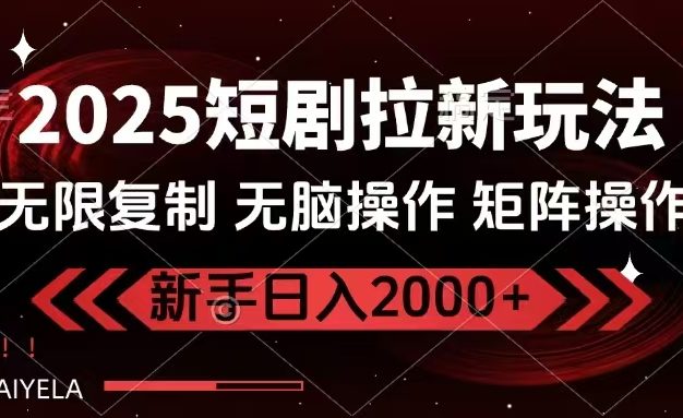 2025短剧拉新玩法，无需注册登录，无限0撸，无脑批量操作日入2000+