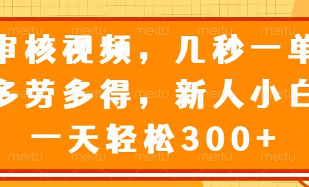 审核视频，几秒一单，多劳多得，新人小白一天轻松300+