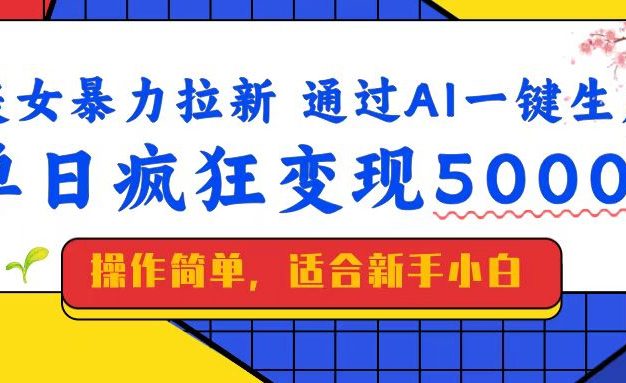 美女暴力拉新，通过AI一键生成，单日疯狂变现5000+，纯小白一学就会！