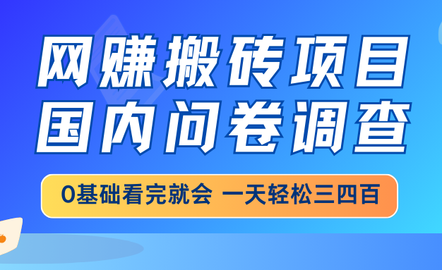 网赚搬砖项目，国内问卷调查，0基础看完就会 一天轻松三四百，靠谱副业