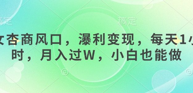 女杏商风口，瀑利变现，每天1小时，月入过W，小白也能做