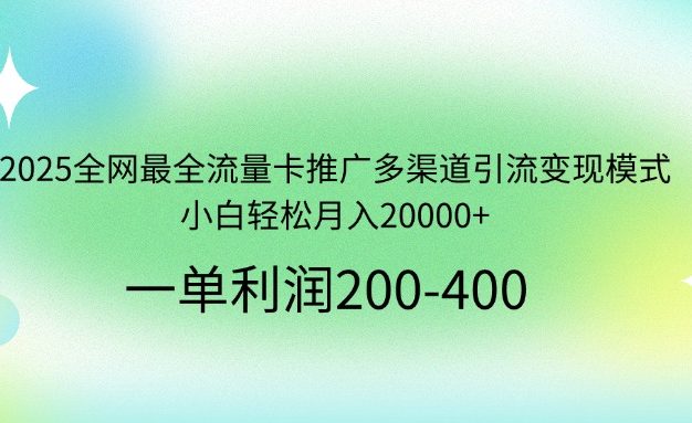 2025全网最全流量卡推广多渠道引流变现模式，小白轻松月入20000+
