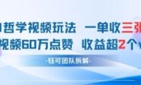AI哲学视频新玩法 一单398元-单条视频60W点赞收益过W