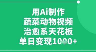 用Ai制作蔬菜动物视频，治愈系天花板，单日变现1k