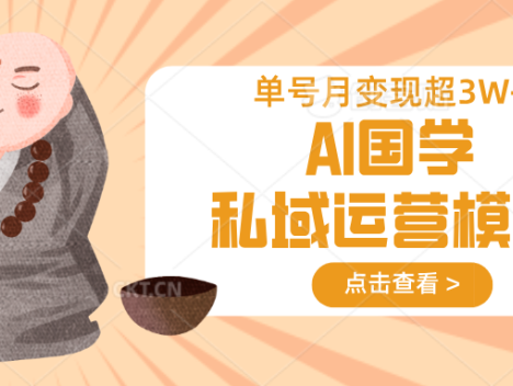 AI国学私域运营模型,无成本、变现快、周期短、持续性强,单号月变现3w+