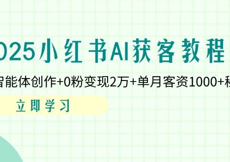 2025小红书AI获客教程：AI智能体创作+0粉变现2万+单月客资1000+秘籍