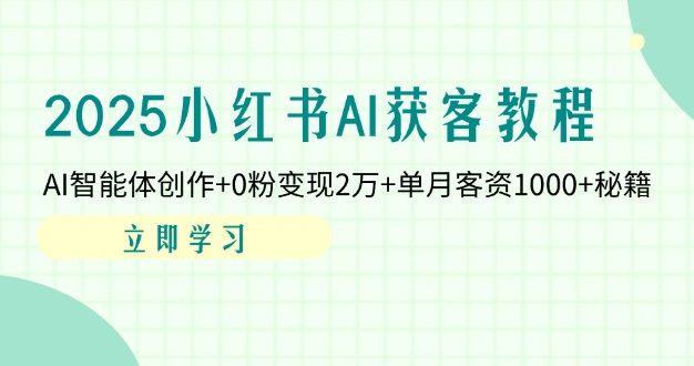 2025小红书AI获客教程：AI智能体创作+0粉变现2万+单月客资1000+秘籍