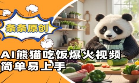 Ai熊猫吃饭爆火视频，条条原创，简单易上手