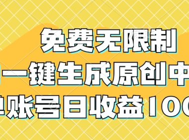 免费无限制，AI一键生成原创中视频，单账号日收益1000+