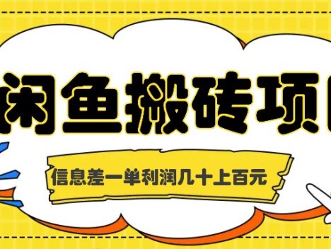 闲鱼搬砖项目，闷声发财的信息差副业，一单利润几十上百元