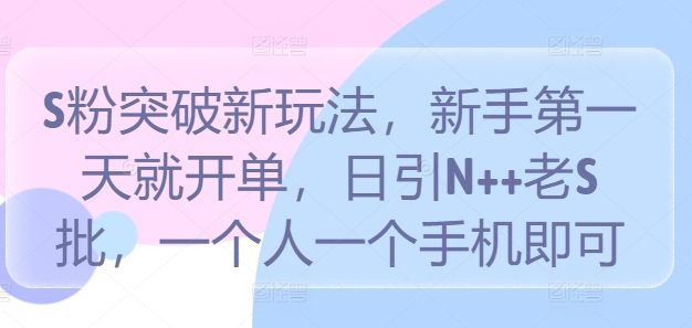 S粉突破新玩法，新手第一天就开单，日引N++老S批，一个人一个手机即可【揭秘】